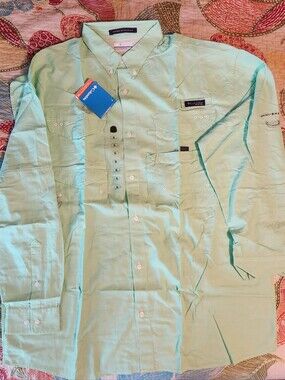 Columbia Mint Green Long-Sleeve Button-Up Shirt, Size XL